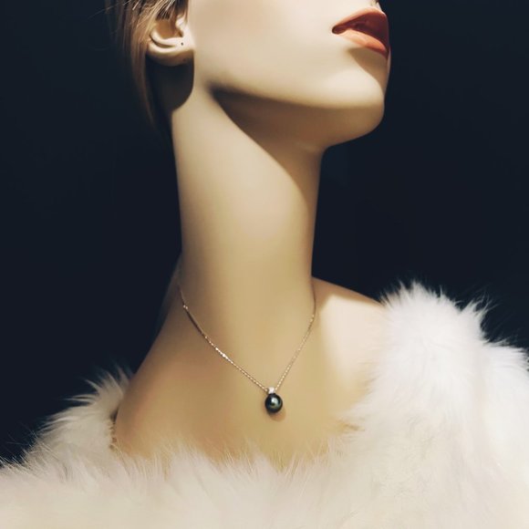 Genuine Tahitian Pearl 0.3ct. t.w. Diamond Necklace 18k Gold over Italy Silver - Picture 9 of 16